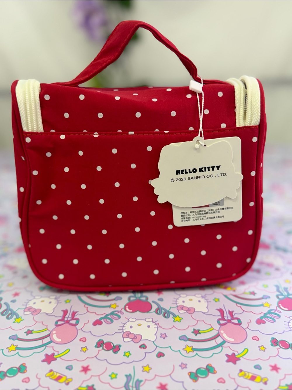 Hello Kitty Red Polka Dot Cosmetic Case with Cream Trim - Picture 4 of 8